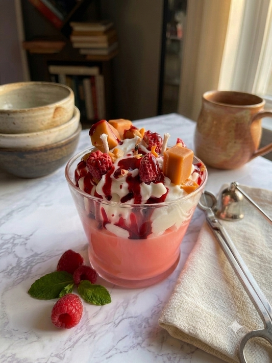 Strawberry Caramel Vanilla Candle | Dessert Sundae Soy Candle | Whipped Cream Parfait | Food Candle Gift for Her | Cute Funny Candle Decor