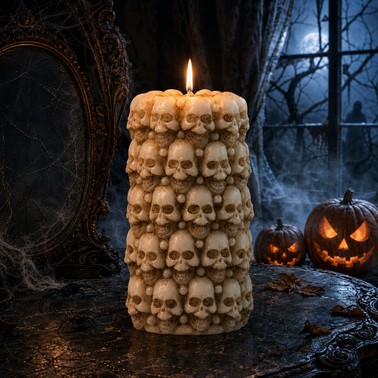 AVJ Collection Skull Halloween Candle – Gothic Ivory Pillar Candle for Haunted House, Party and Spooky Home Décor