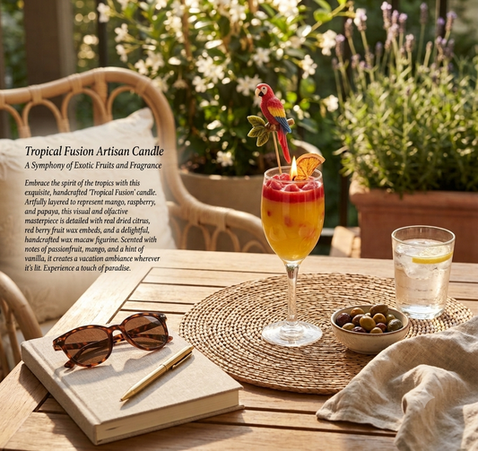 Tropical Fusion Artisan Candle: An Exotic Scent Safari in a Cocktail Glass