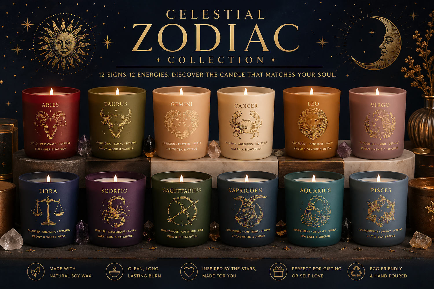 The Celestial Zodiac Collection is a celebration of energy, identity, and cosmic beauty.