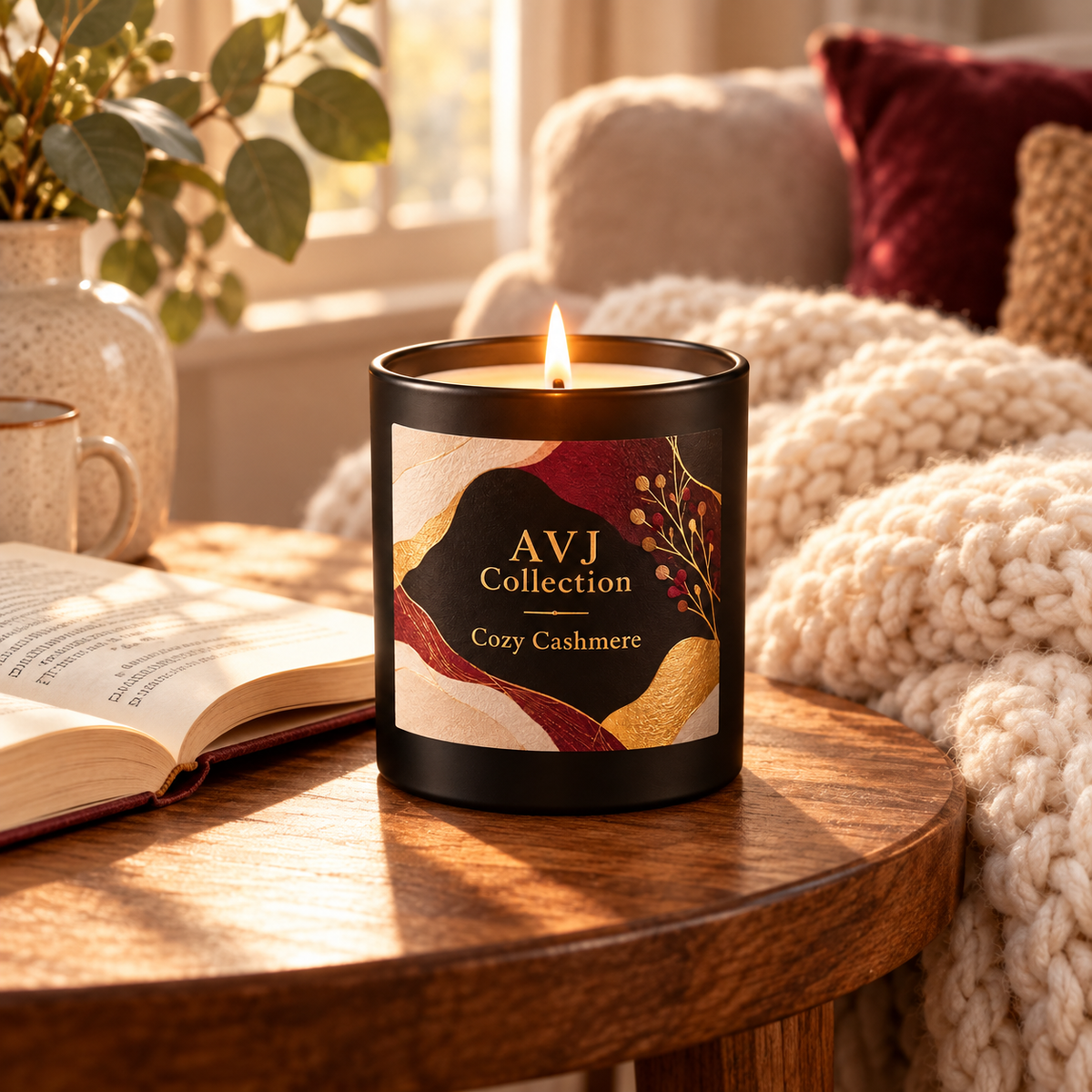 AVJ Collection Cozy Cashmere Candle – Matte Black Jar