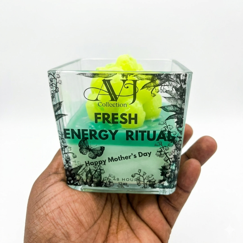 Fresh Energy Ritual Candle | AVJ Collection | 12oz Hand-Poured soy Candle 48-Hour Burn | Green Botanical Candle | Home Decor Candle