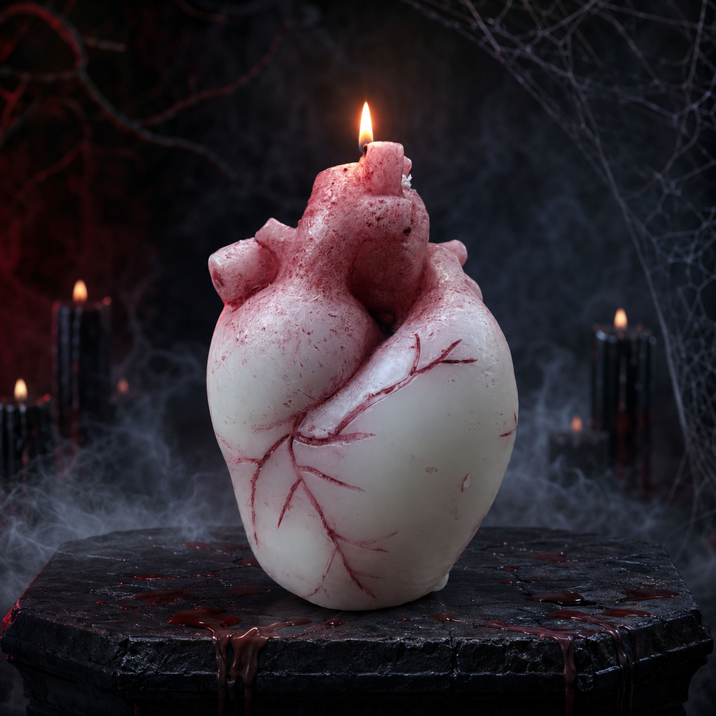 AVJ Collection Anatomical Heart Candle – Handmade Scary Halloween Candle, Gothic Horror Décor, Creepy Heart-Shaped Candle for Parties and Unique Gifts