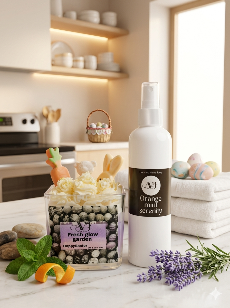 The Orange Mint Serenity duo combines a refreshing, aromatherapy-inspired room spray with a bold, hand-poured candle
