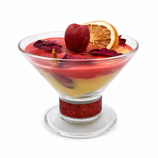 AVJ Collection Ruby Rose Citrus Cocktail Candle – Apple, Orange & Red Rose Inspired – Hand-Poured Layered Candle in an Elegant Footed Glass – Luxury Home Décor Gift