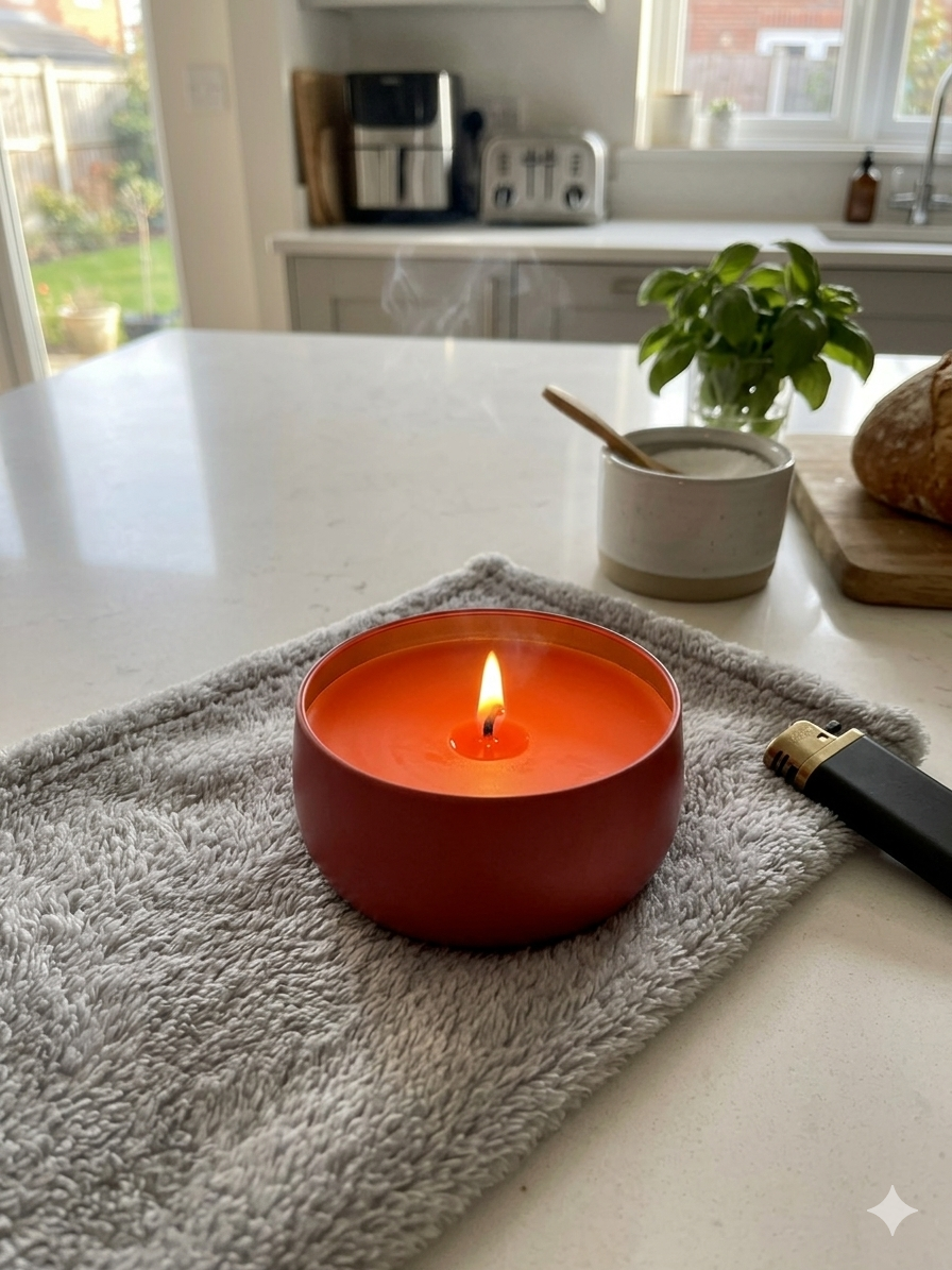 Burning temptation Tin Candle – Vibrant Orange & Red Artisanal Home Fragrance