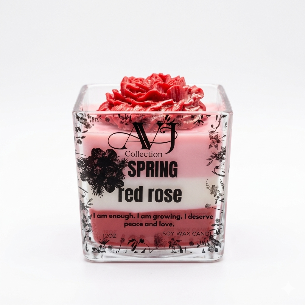Spring Red Rose Soy Candle | Floral Luxury Candle | Self Love Gift for Her