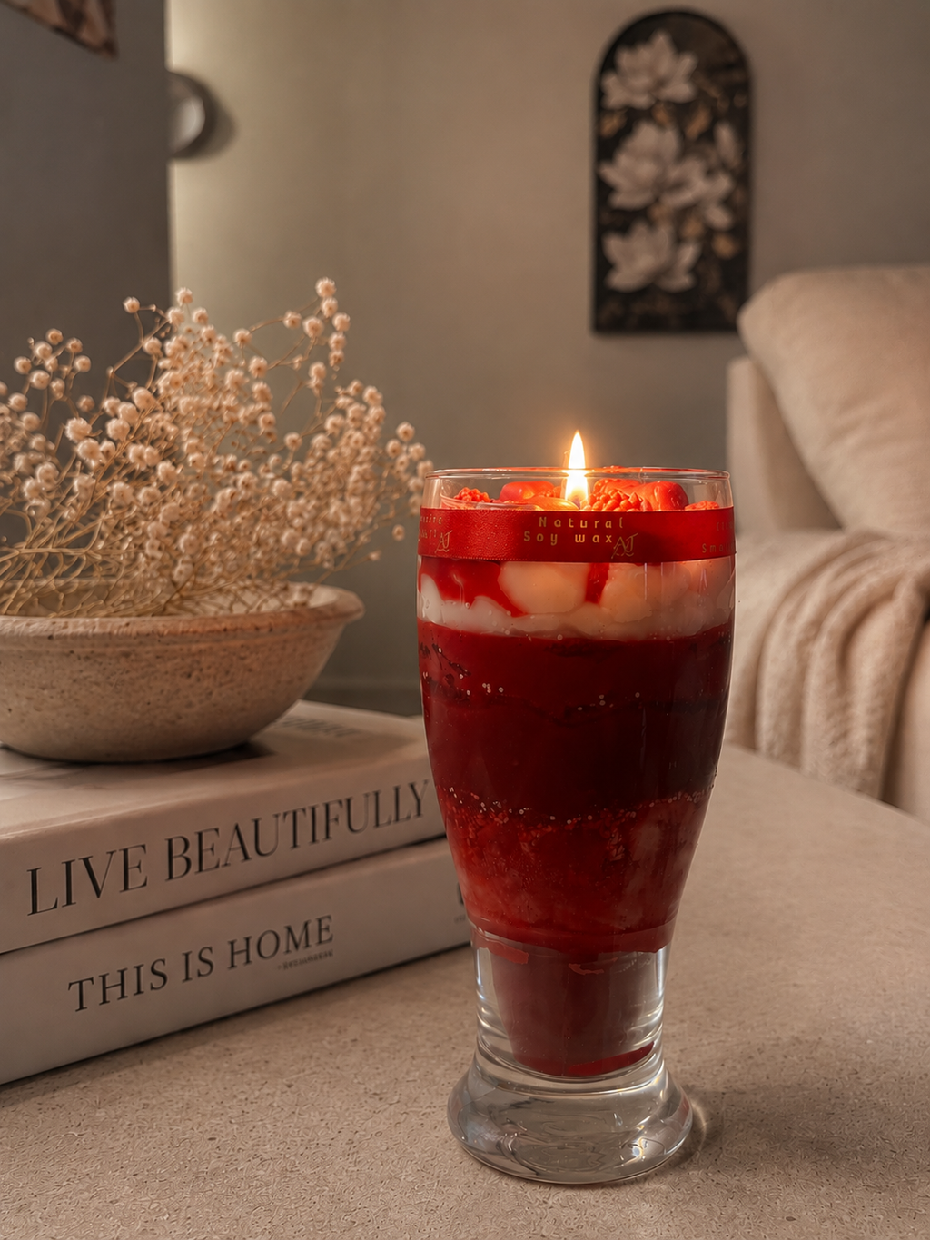 Cherry Velvet Glow Candle | Luxury Dessert-Inspired Soy Wax Candle
