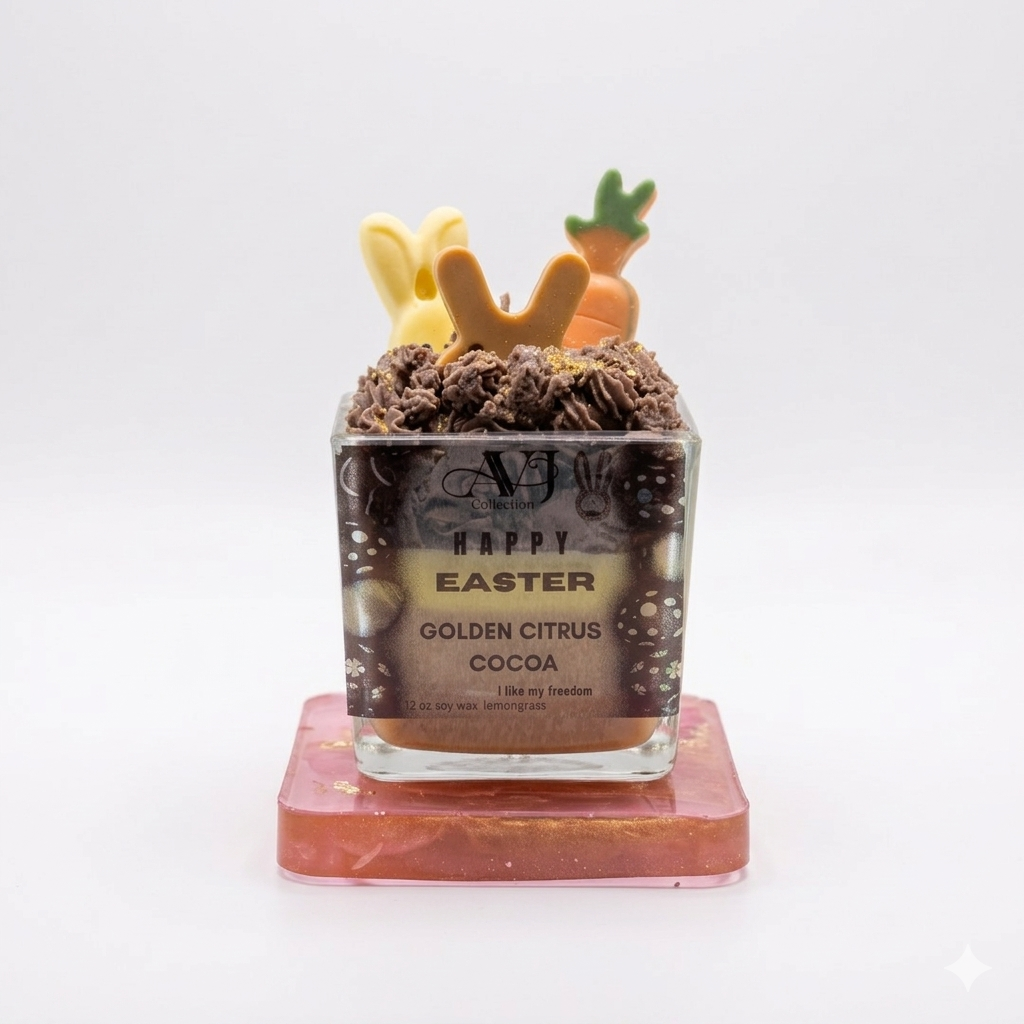 AVJ Collection Fresh Glow Garden Soy Wax Candle, 14oz, Layered, Bunny and Carrot Embeds