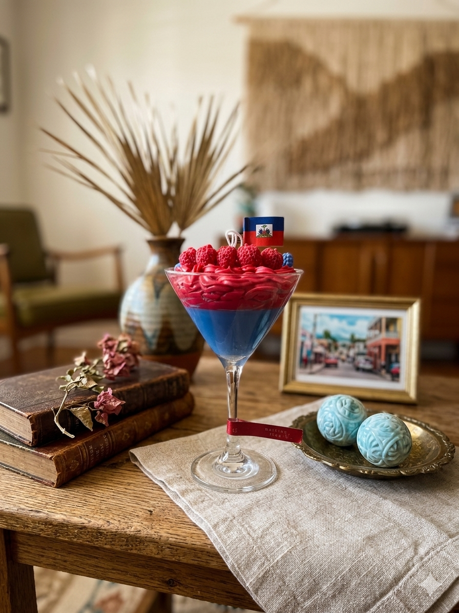 Haitian Pride Dessert Candle — Hand-Poured Martini Glass Candle | AVJ Collection