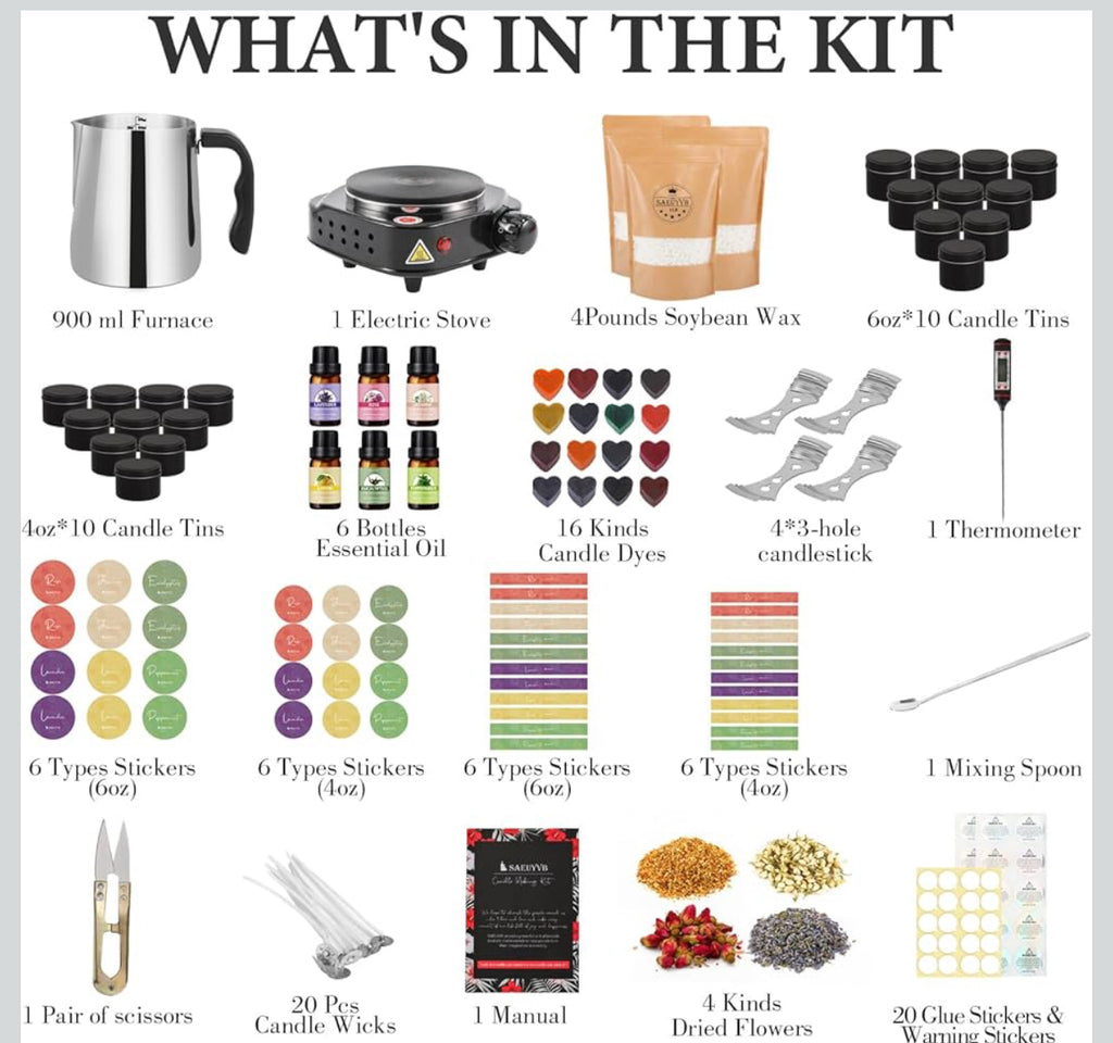 🕯️ AVJ Collection Studio Premium Candle Making Kit | 20+ Black Tins, 11 lbs Soy Wax, Electric Hot Plate, Botanicals, Dye Hearts & 6 Scented Oils + FREE Lifetime Course Access