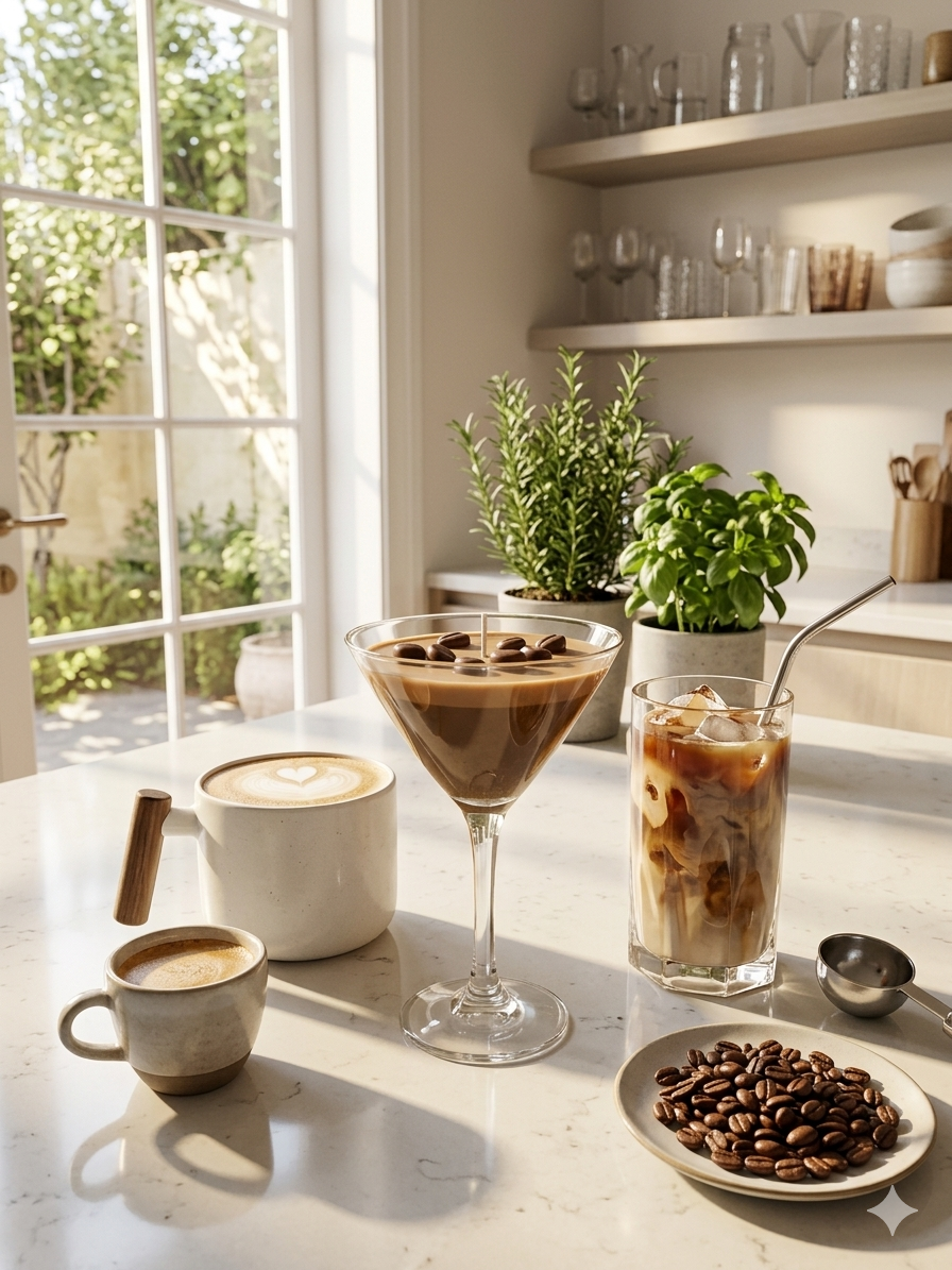 Handmade Espresso Martini Candle – Luxury Coffee Scented Dessert Candle in Martini Glass with Wax Coffee Beans, Single Wick, Gift for Coffee Lovers