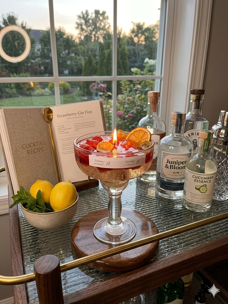 Strawberry Gin Fizz Gel Cocktail Candle – Artisanal Fruity Home Decor & Gift