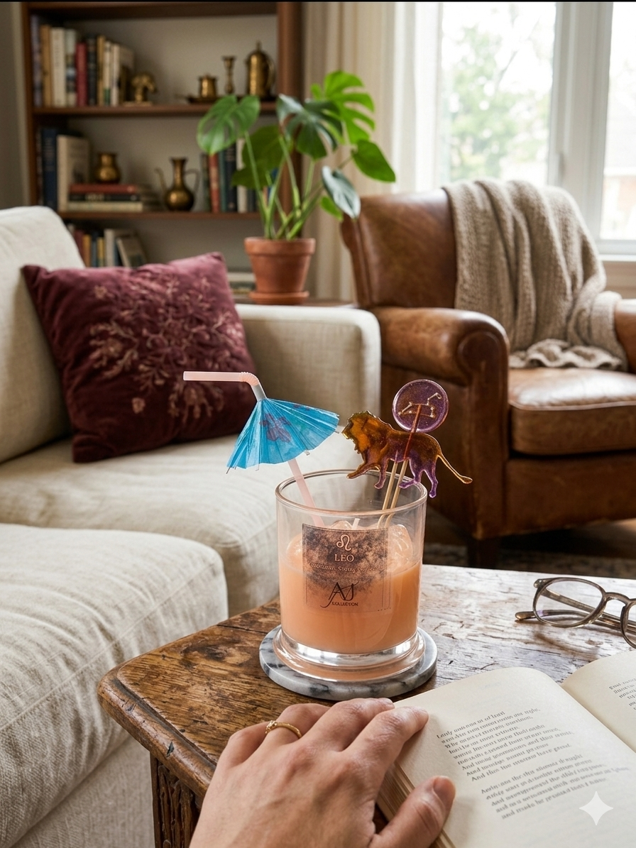 Leo ♌ Zodiac Candle | Rainbow Lion Charm & Cocktail Umbrella Topper