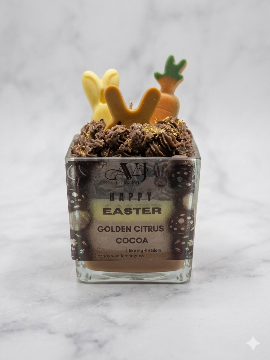 AVJ Collection Fresh Glow Garden Soy Wax Candle, 14oz, Layered, Bunny and Carrot Embeds