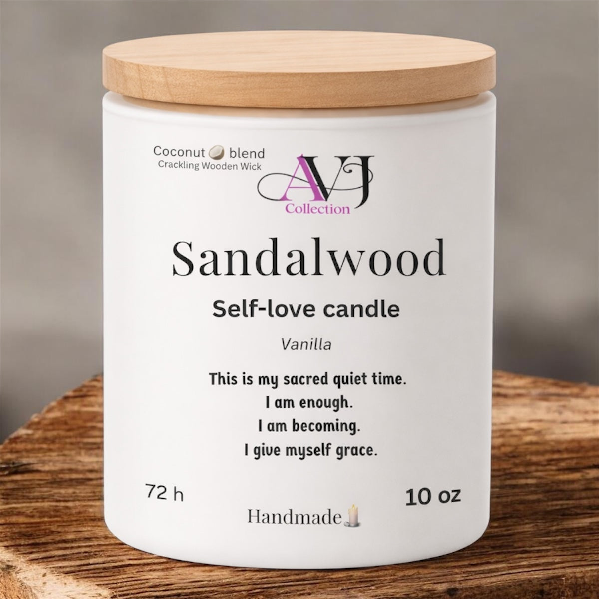 Vanilla Sandalwood Meditation Candle | AVJ Collection | 12oz Coconut Wax | Ginger Lemon Light Scent | Relaxation Candle | Sensitive Friendly | Hand-Poured | Stress Relief Gift