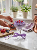 Handmade Blueberry & Raspberry Cream Dessert Candle – Realistic Fruit Whipped Wax Candle in Cocktail Glass with Purple Bow – AVJ Collection Artisan Decor