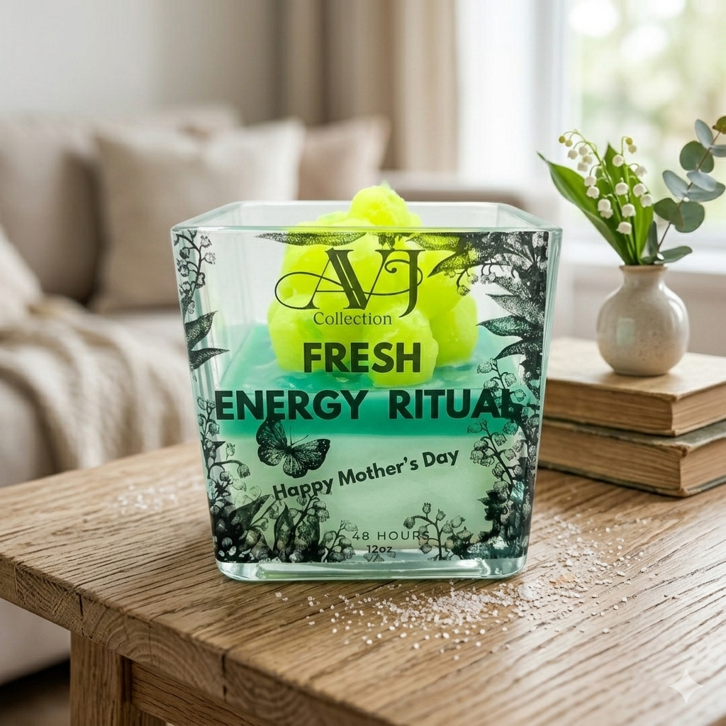 Fresh Energy Ritual Candle | AVJ Collection | 12oz Hand-Poured soy Candle 48-Hour Burn | Green Botanical Candle | Home Decor Candle