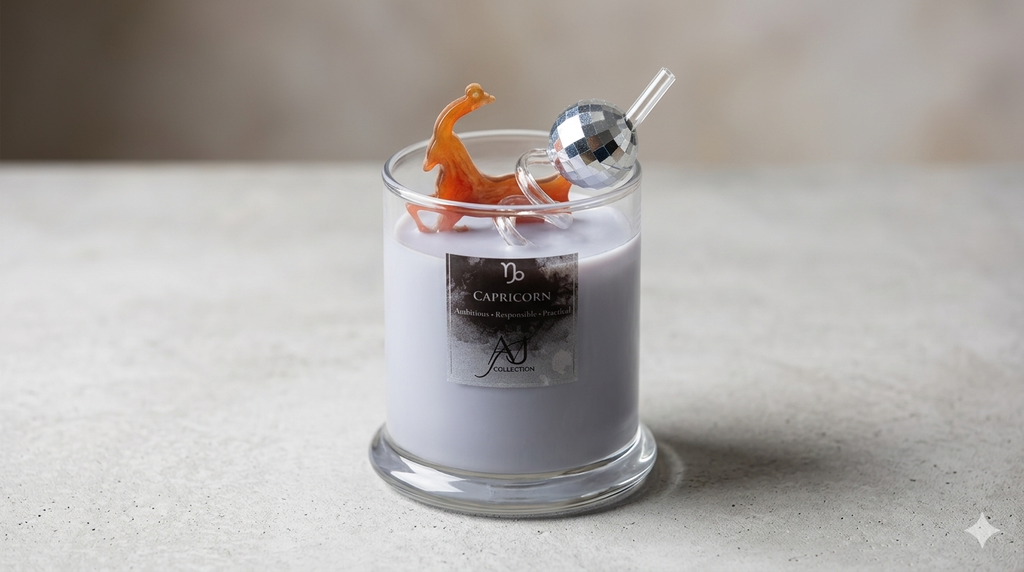 Capricorn Gift Candle Smoky Grey Wax rd Astrology Candle with Charm stress-free candle, Capricorn relaxation