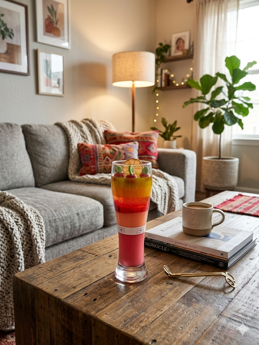 Layered Lemon Cherry Sangria Cocktail Candle in Pilsner Glass - Scented Gel and Soy Wax Candle, Decorative Drink Candle for Party and Gift