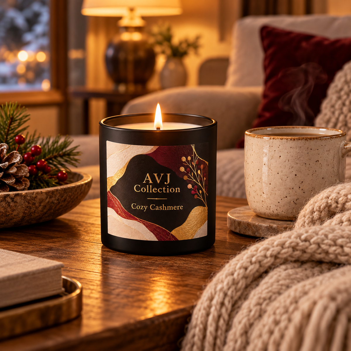AVJ Collection Cozy Cashmere Candle – Matte Black Jar