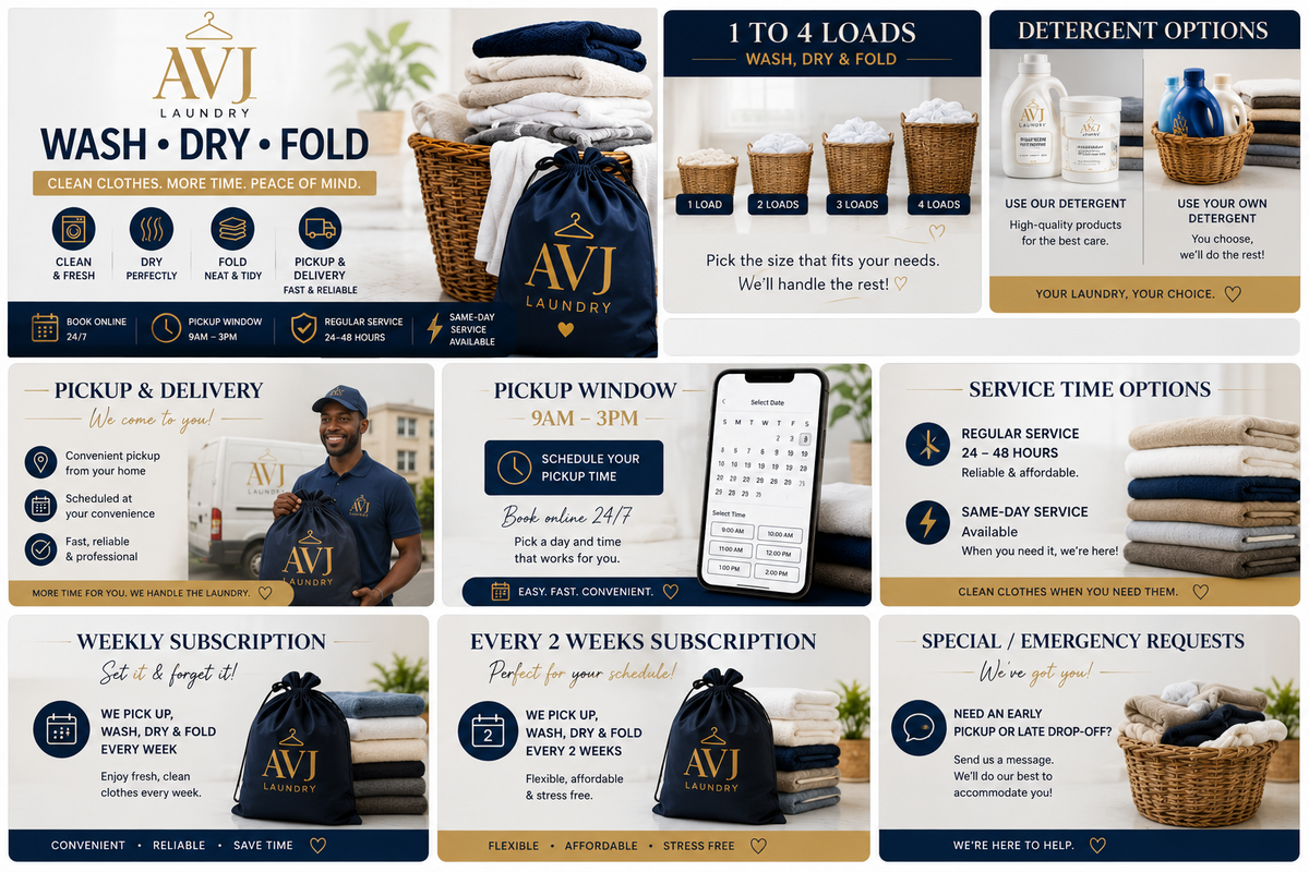 AVj Laundry /Reserve your pick up