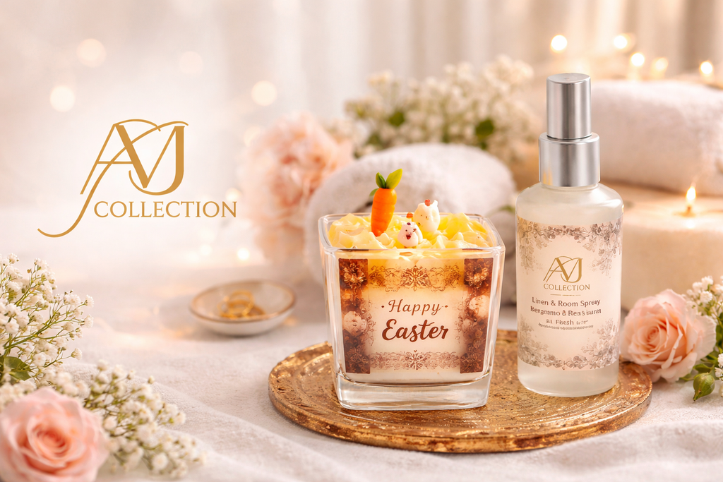 AVJ Collection Fresh Glow Garden Soy Wax Candle, 14oz, Layered, Bunny and Carrot Embeds