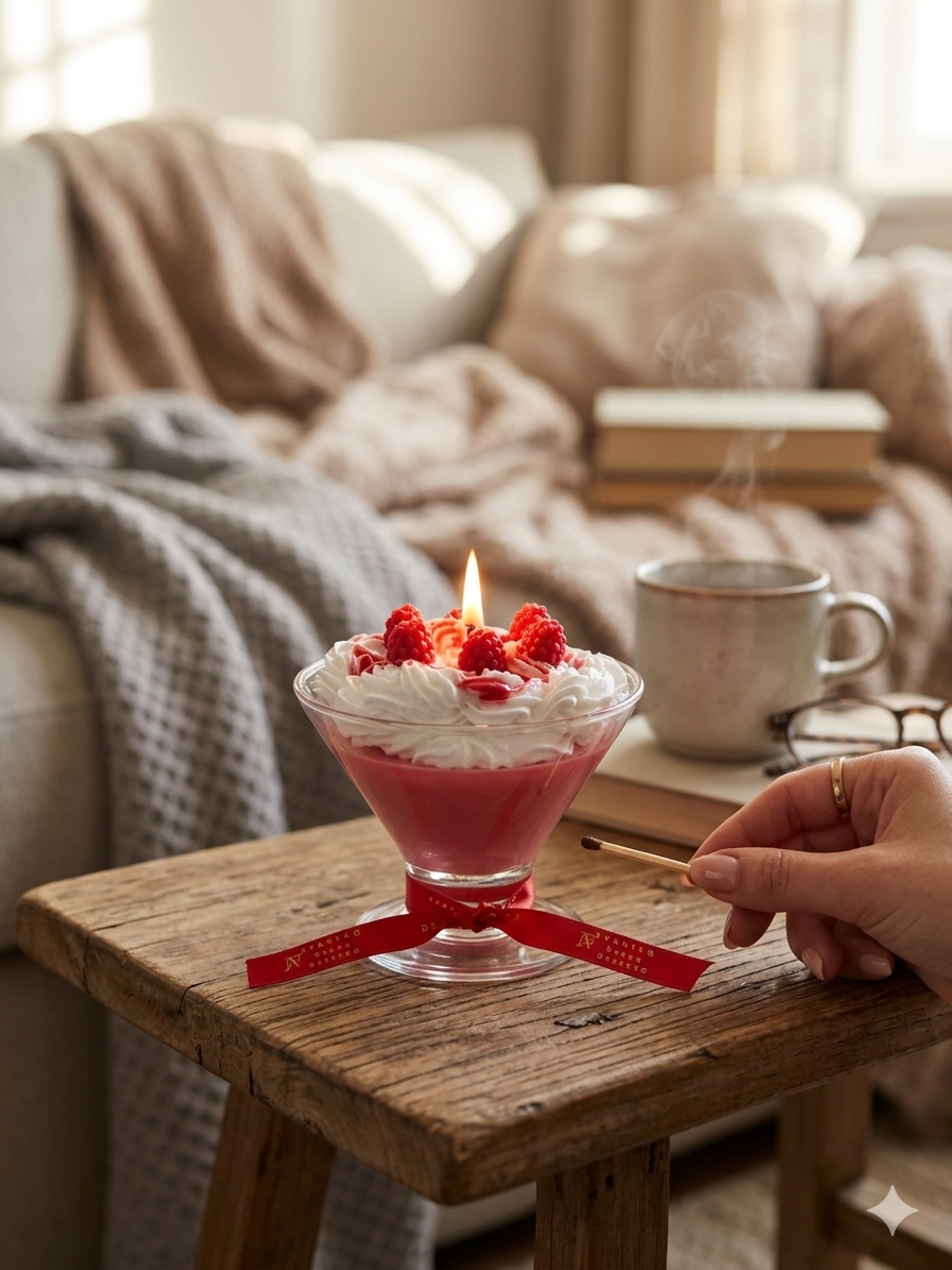 Raspberry Cream Delight Candle
Handcrafted Raspberry & Whipped Cream Dessert Candle