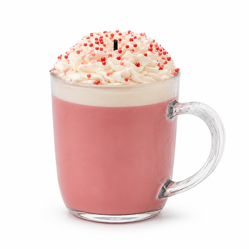 Strawberry Cloud Latte Candle – Hand-Poured Soy Wax Mug Candle with Whipped-Wax Topping