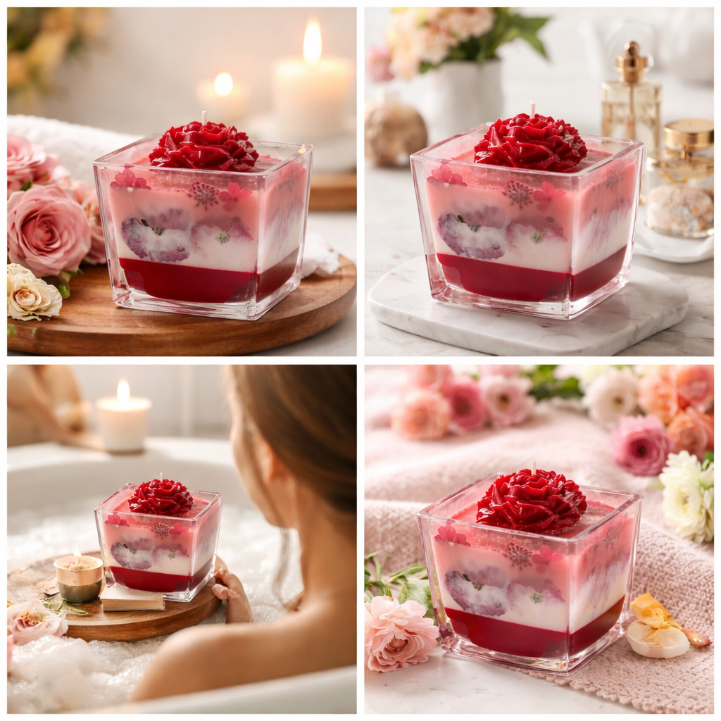 Spring Red Rose Soy Candle | Floral Luxury Candle | Self Love Gift for Her