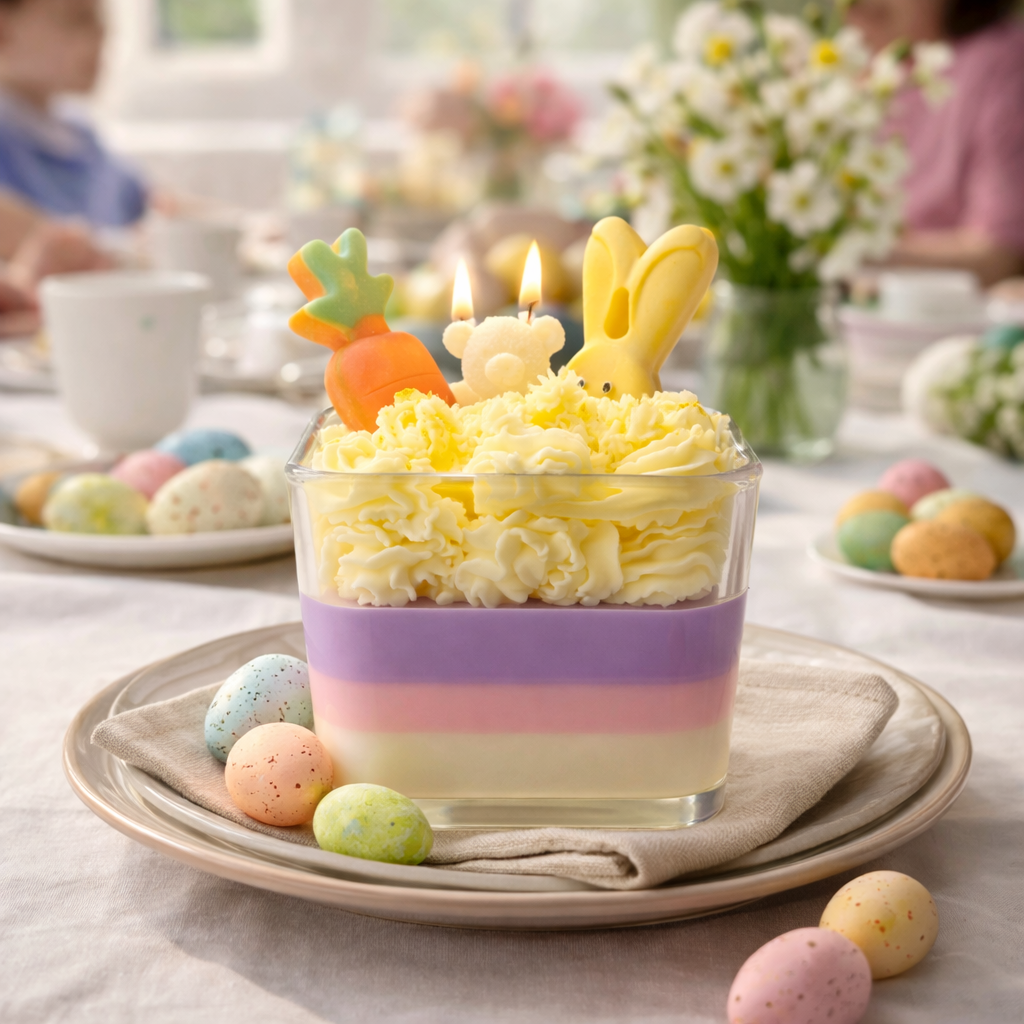 AVJ Collection Fresh Glow Garden Soy Wax Candle, 14oz, Layered, Bunny and Carrot Embeds