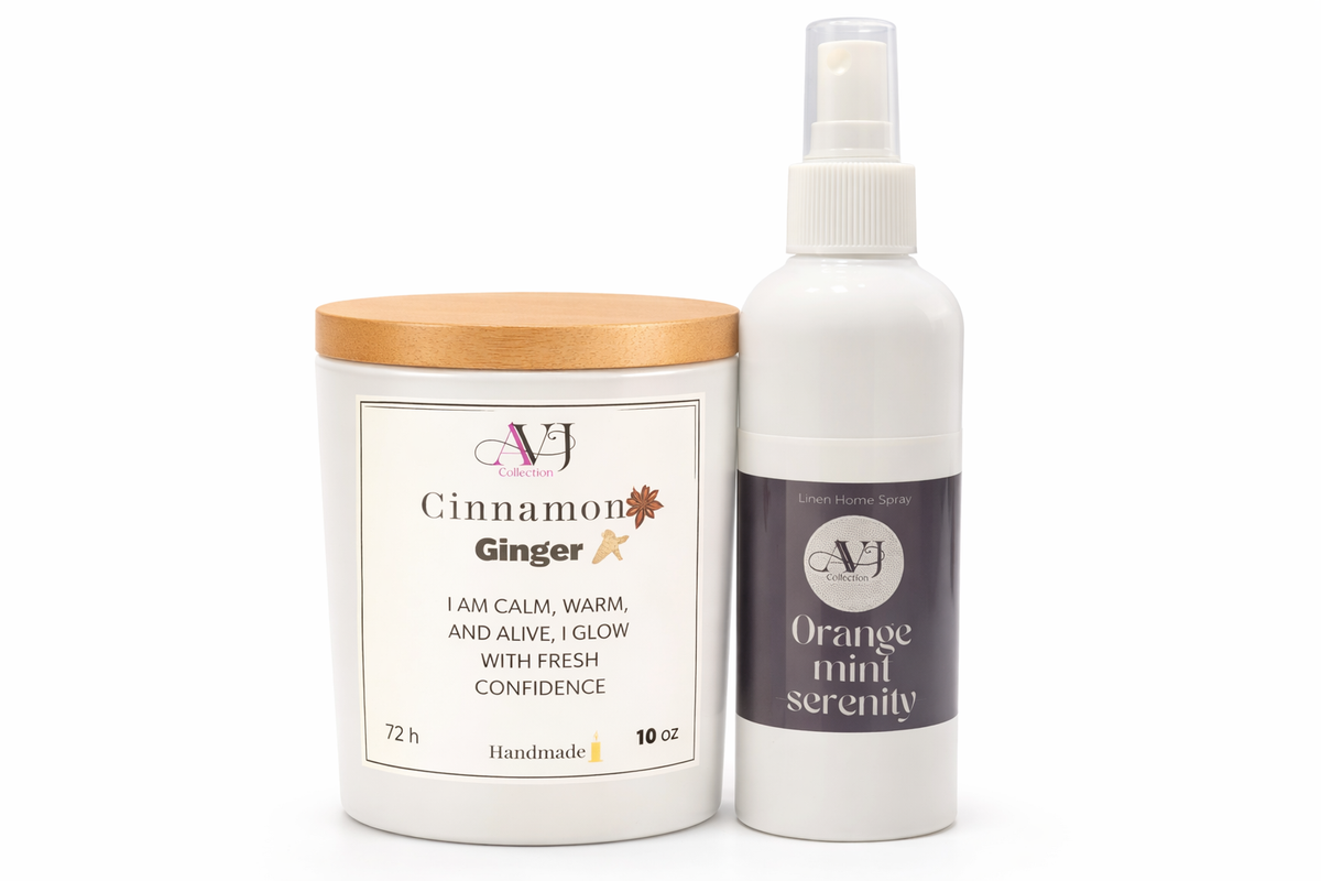 The Orange Mint Serenity duo combines a refreshing, aromatherapy-inspired room spray with a bold, hand-poured candle
