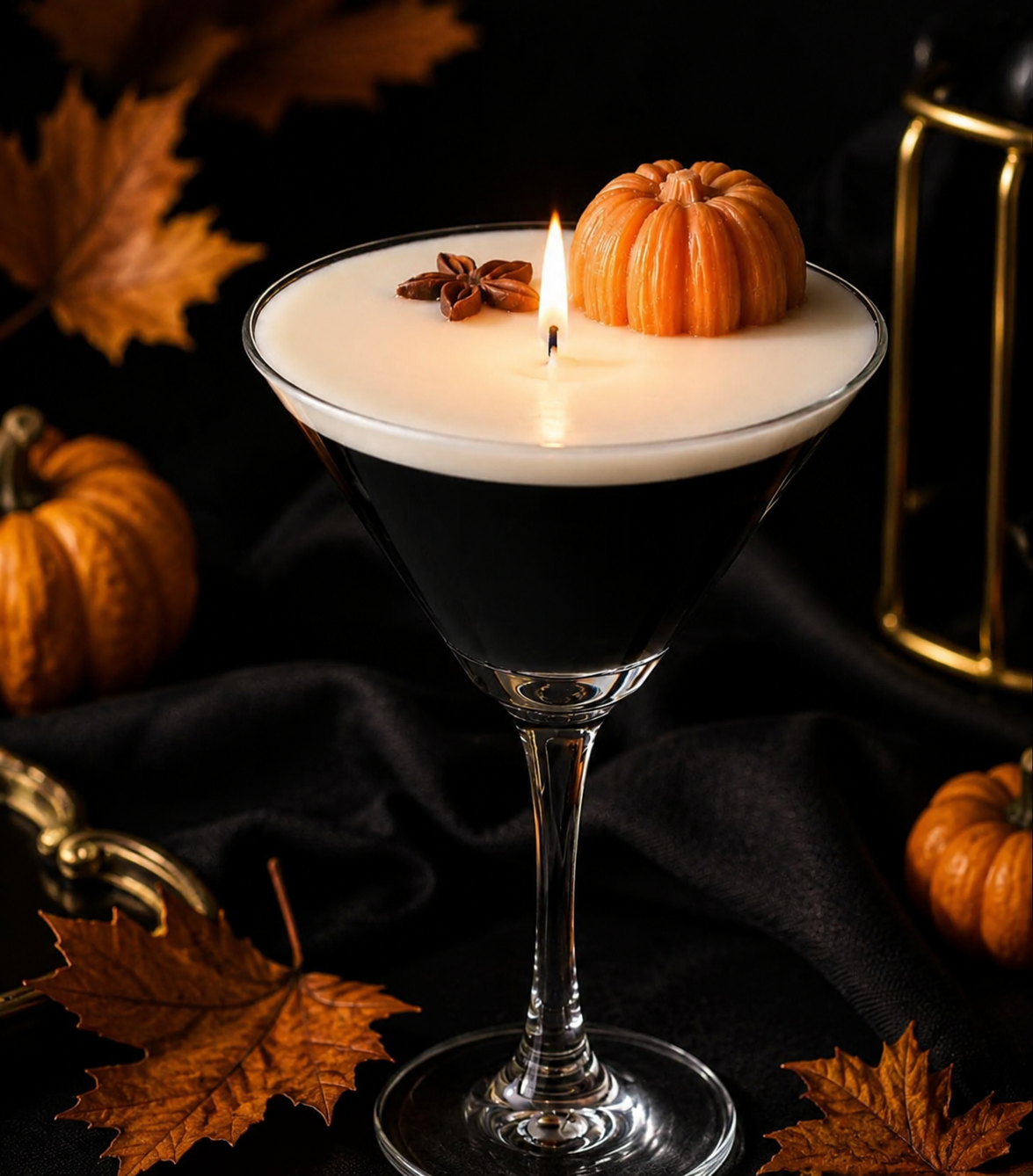 Midnight Pumpkin Spice Martini Candle – Black & Cream Luxury Fall Candle