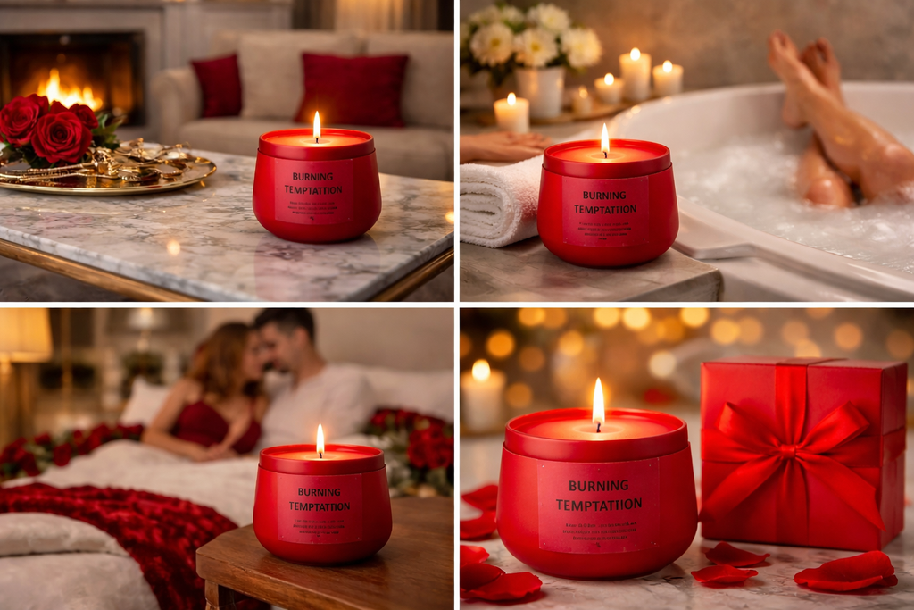 Burning temptation Tin Candle – Vibrant Orange & Red Artisanal Home Fragrance