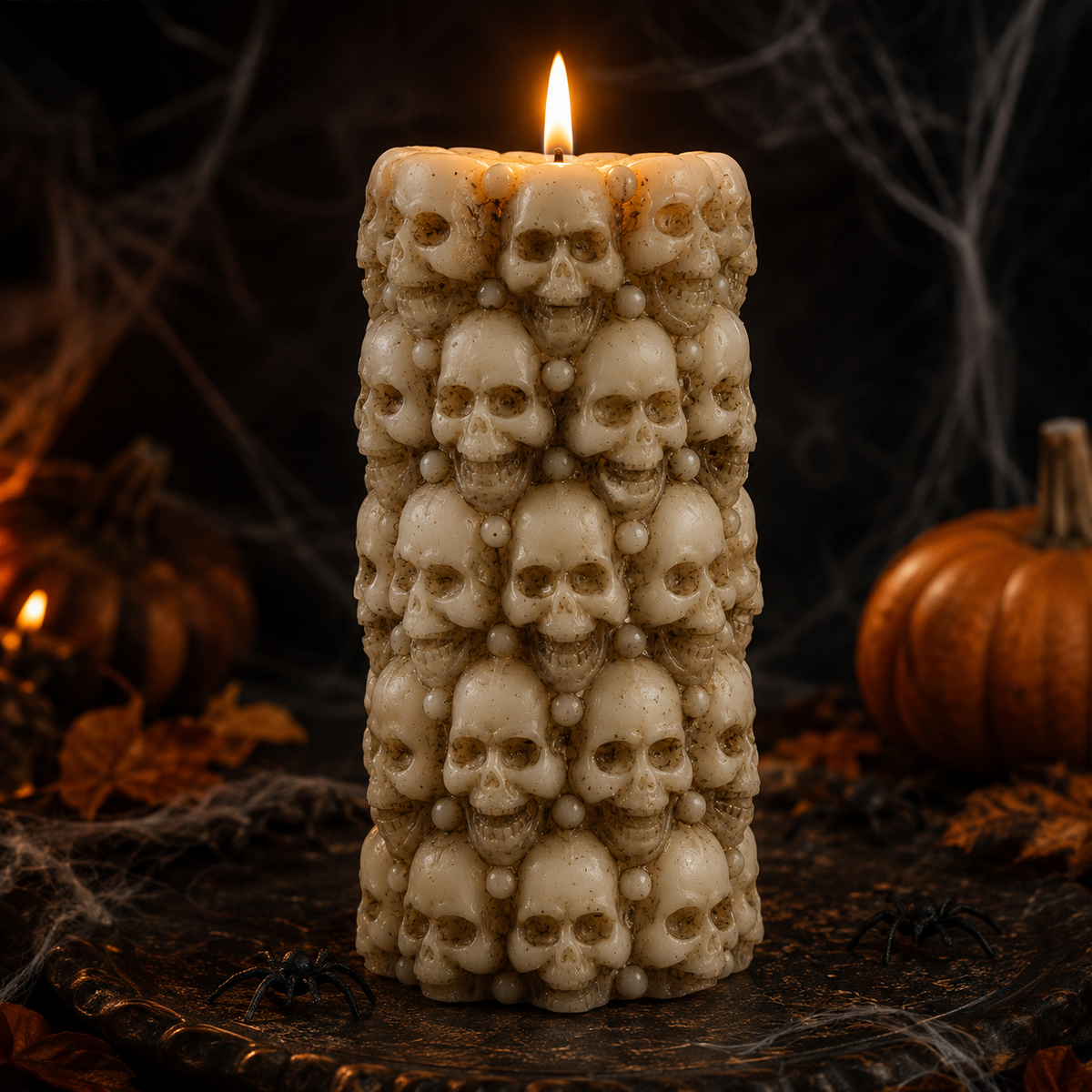 AVJ Collection Skull Halloween Candle – Gothic Ivory Pillar Candle for Haunted House, Party and Spooky Home Décor