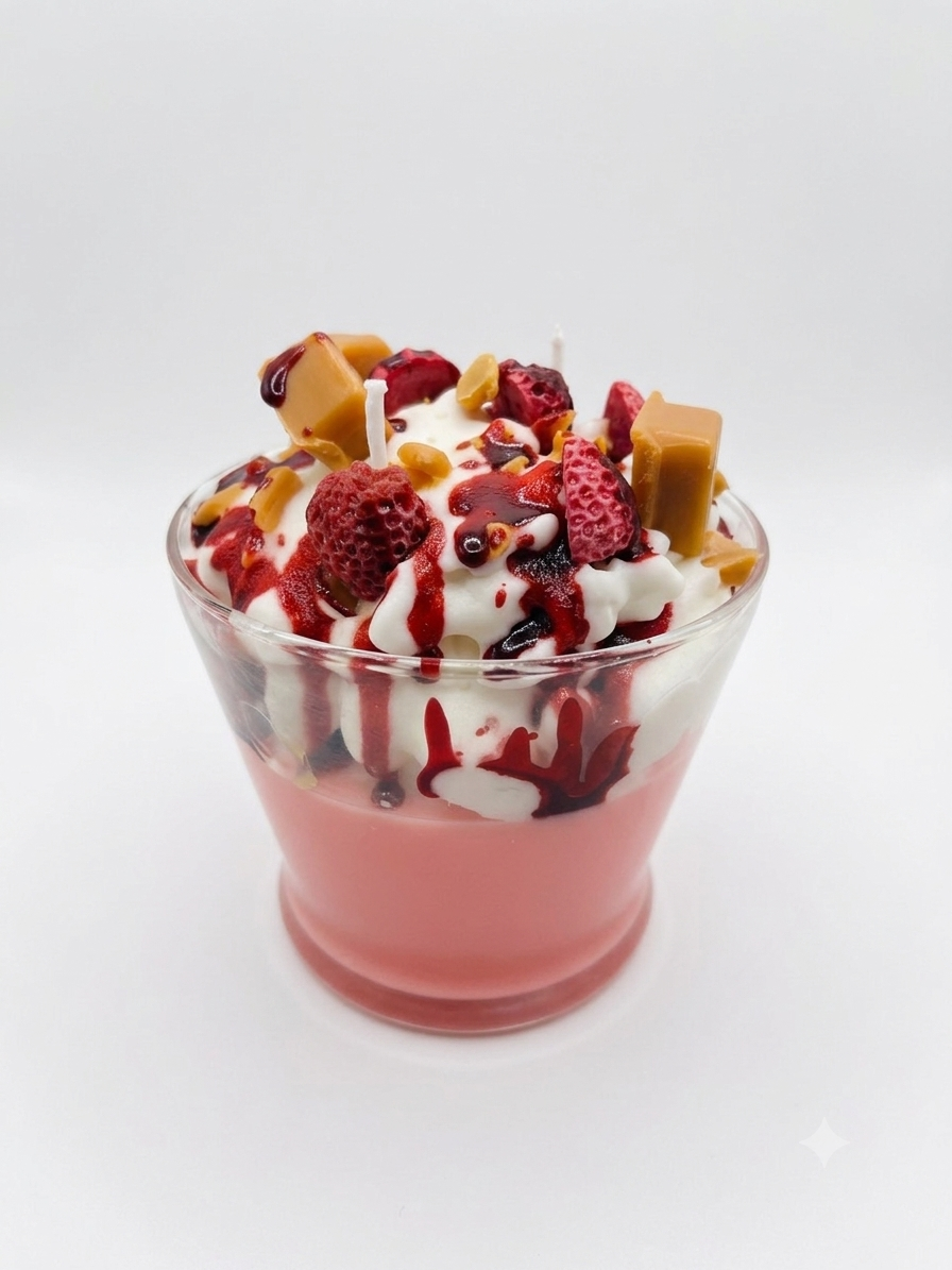 Strawberry Caramel Vanilla Candle | Dessert Sundae Soy Candle | Whipped Cream Parfait | Food Candle Gift for Her | Cute Funny Candle Decor