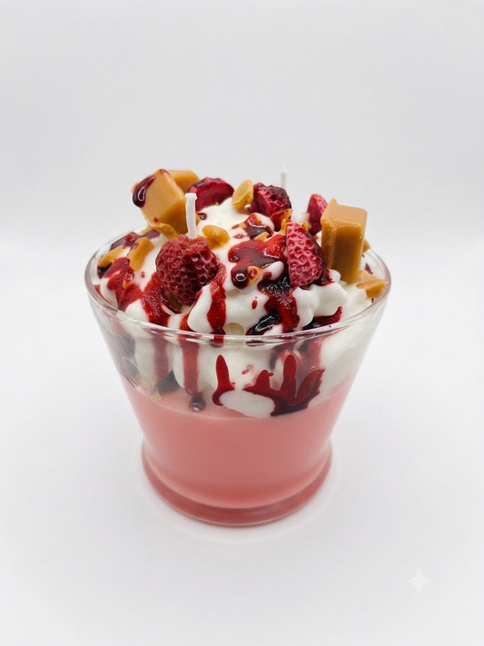 Strawberry Caramel Vanilla Candle | Dessert Sundae Soy Candle | Whipped Cream Parfait | Food Candle Gift for Her | Cute Funny Candle Decor