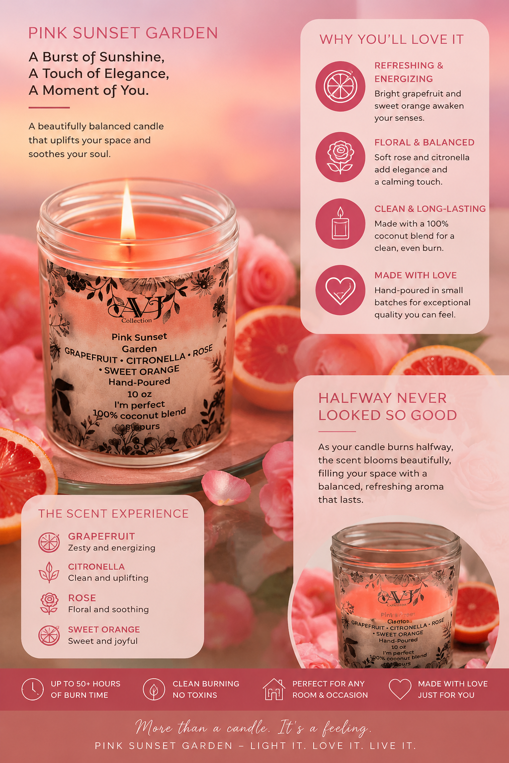 Pink Sunset Garden Signature Collection — Candle, Handmade Soap & Home Spray