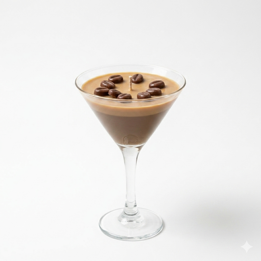 Handmade Espresso Martini Candle – Luxury Coffee Scented Dessert Candle in Martini Glass with Wax Coffee Beans, Single Wick, Gift for Coffee Lovers