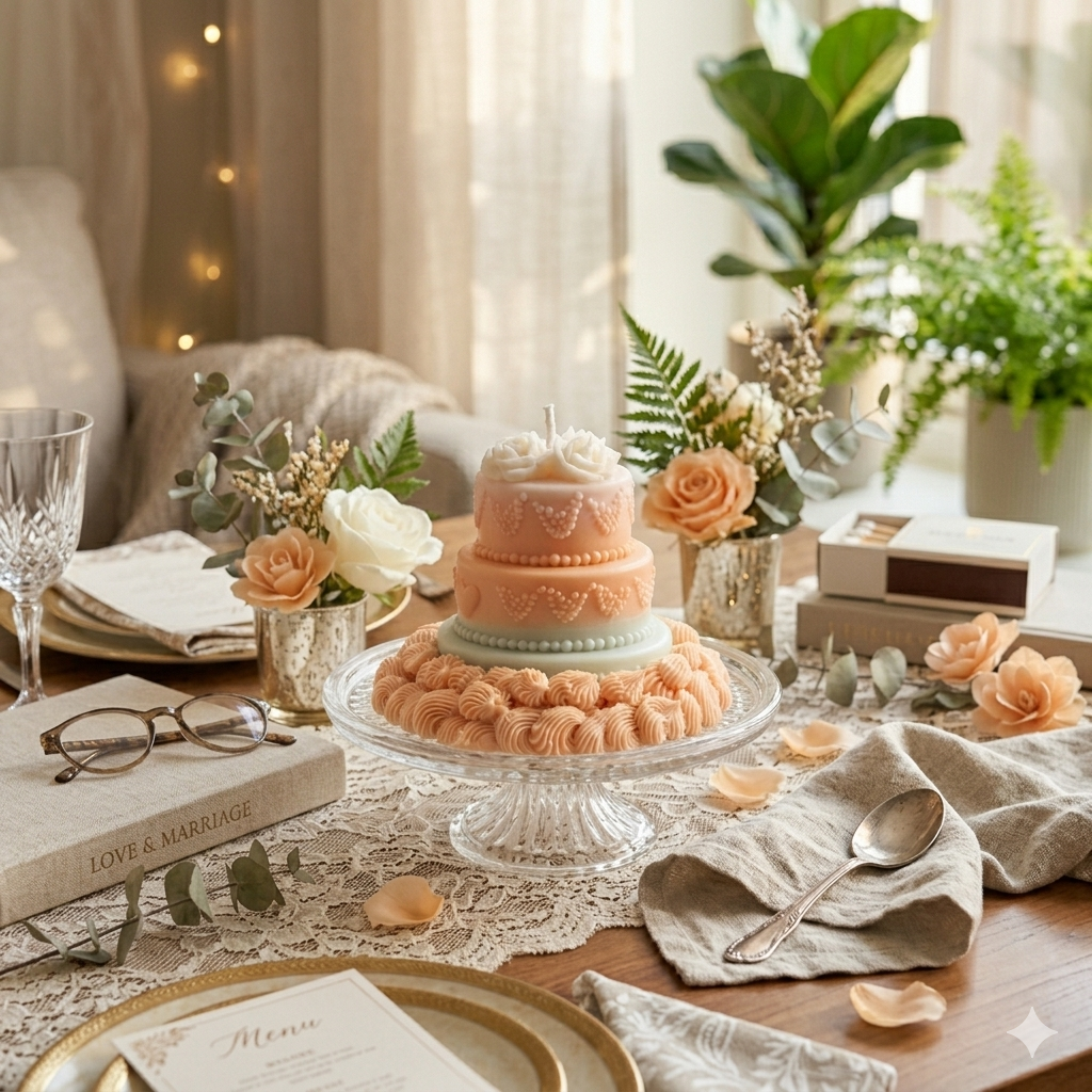Peach & Sage Wedding Cake Candle 3-Tier Decorative Birthday Candle Aesthetic Room Decor