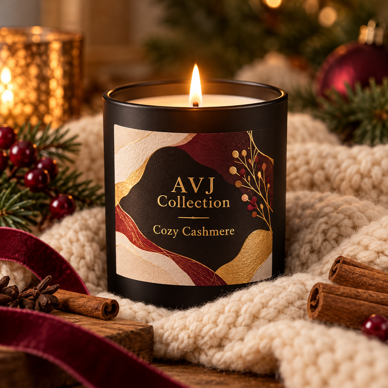 AVJ Collection Cozy Cashmere Candle – Matte Black Jar