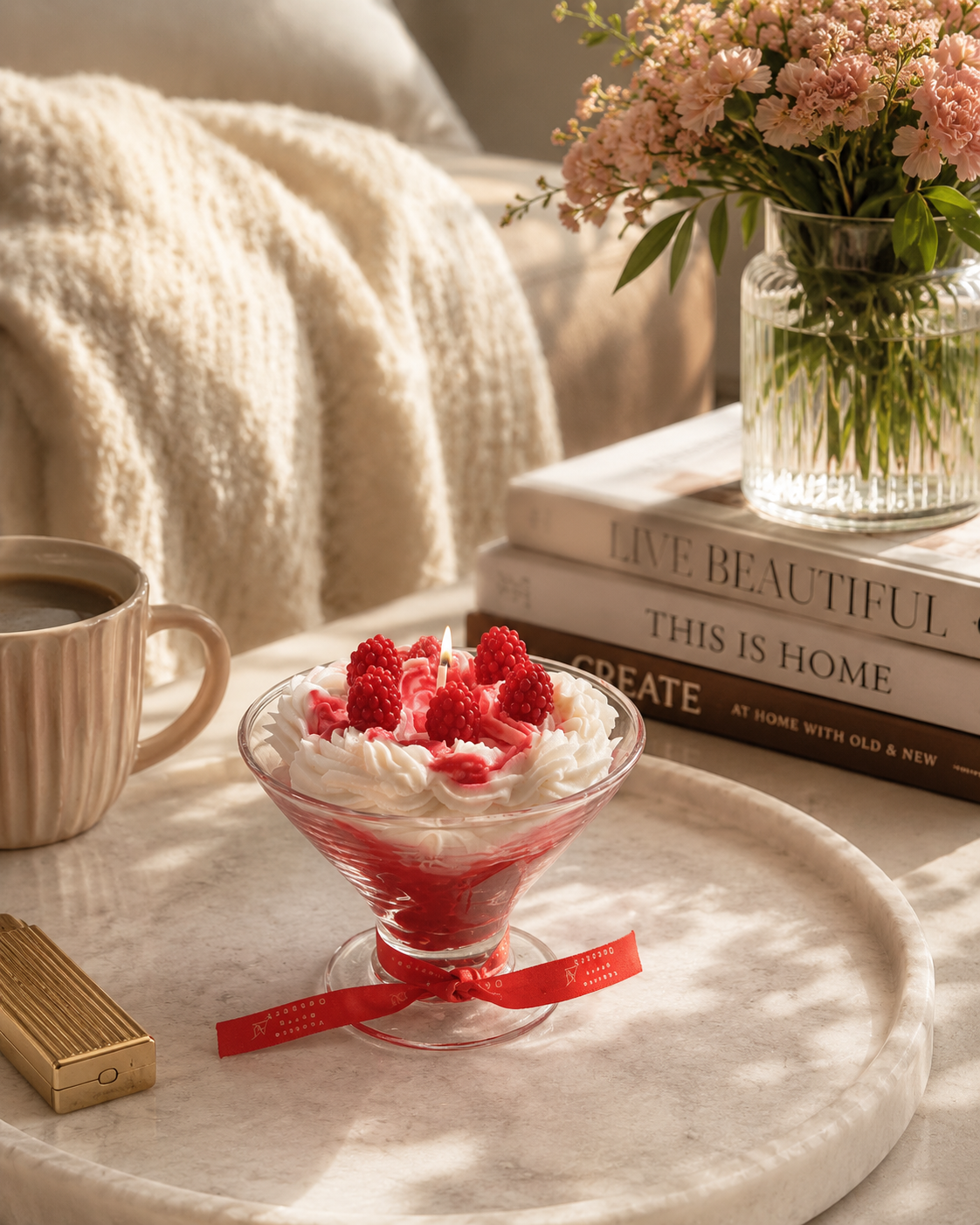 Raspberry Cream Delight Candle
Handcrafted Raspberry & Whipped Cream Dessert Candle