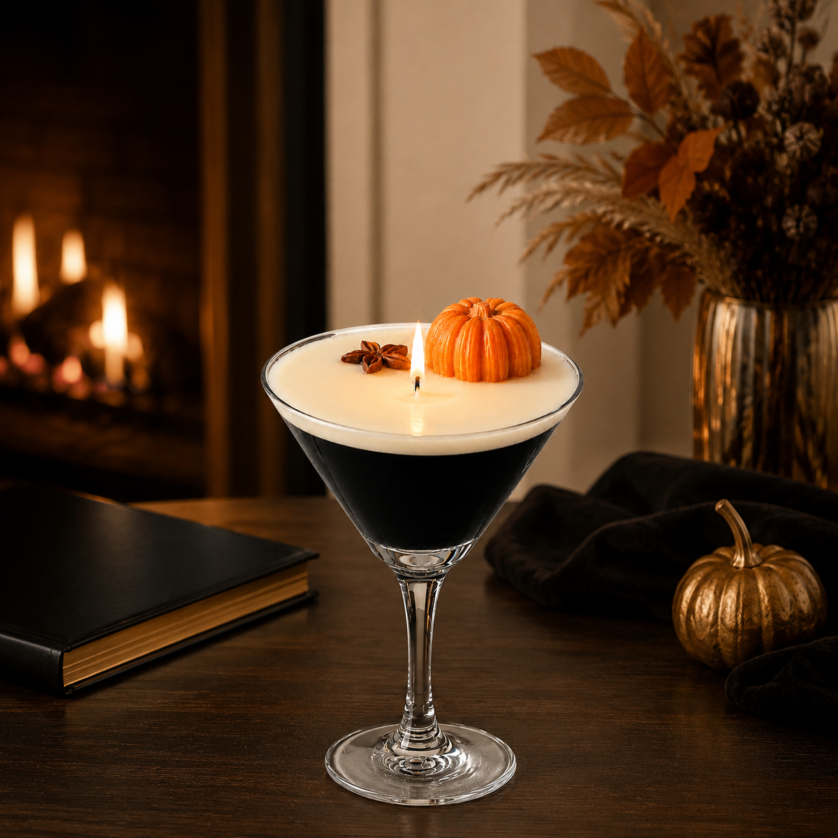 Midnight Pumpkin Spice Martini Candle – Black & Cream Luxury Fall Candle