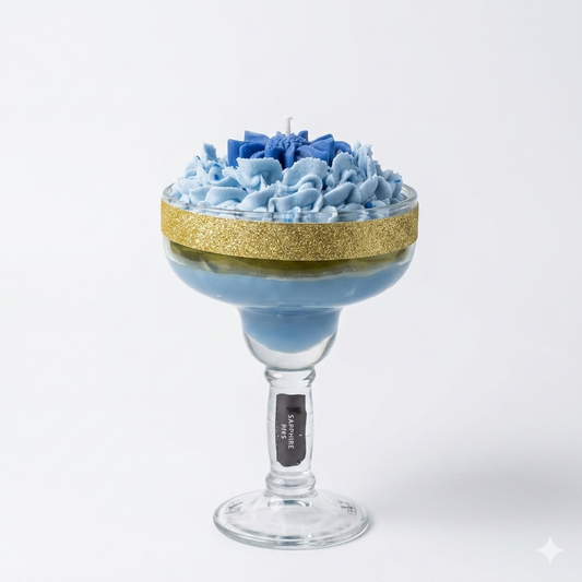 Sapphire Fizz Artisan Margarita Candle, Blue, Whipped Wax Frosting, Gold Glitter, Handcrafted Layered Cocktail Style