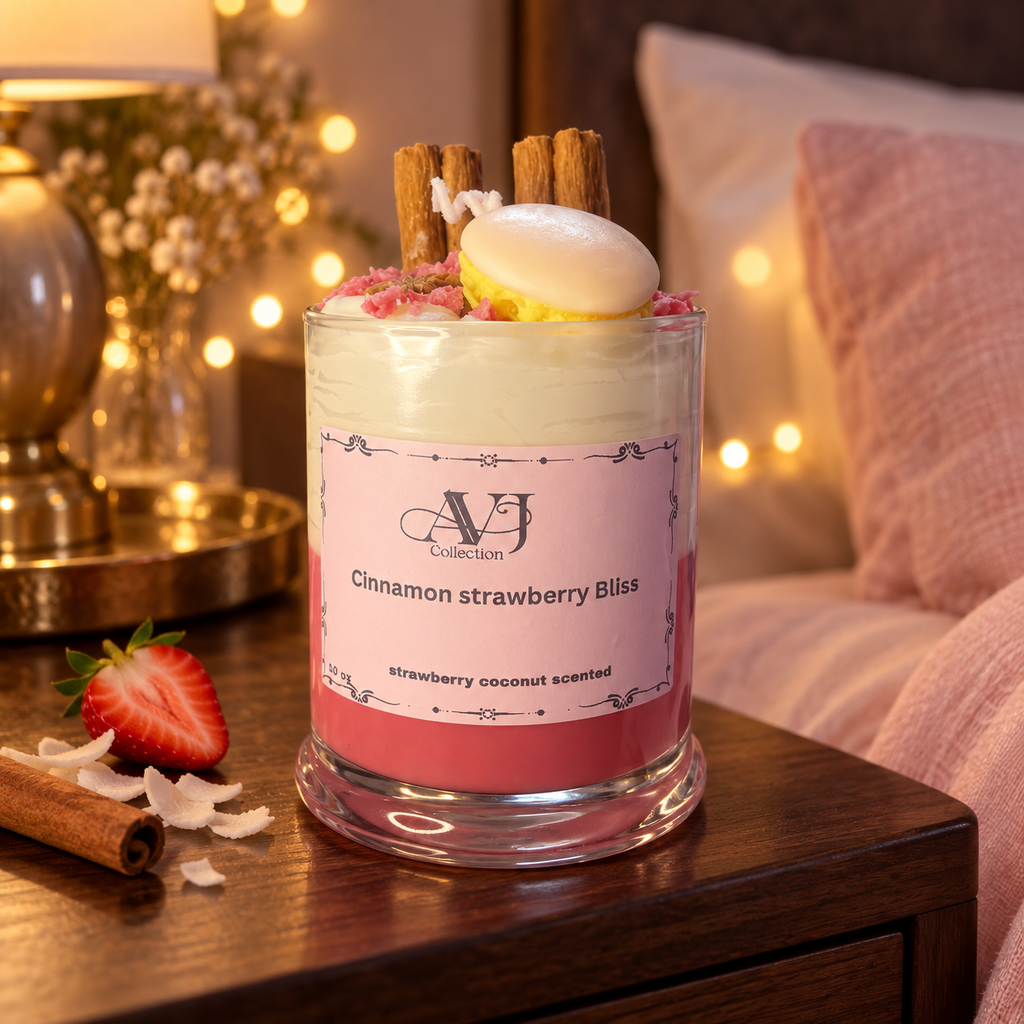 Cinnamon Strawberry Bliss Candle, Strawberry Coconut Scented Candle, Handmade Dessert Candle, Sweet Spice Home Décor
