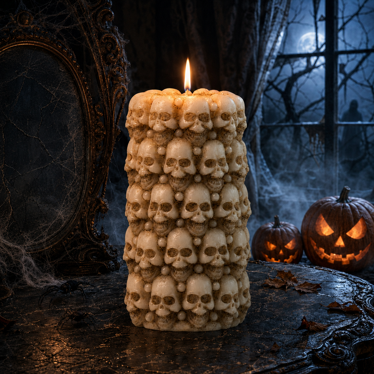 AVJ Collection Skull Halloween Candle – Gothic Ivory Pillar Candle for Haunted House, Party and Spooky Home Décor