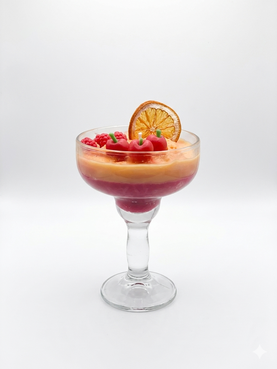 Midnight Mimosa Berry Cocktail Candle – Handcrafted Dessert & Drink-Inspired Soy Wax Candle in Margarita Glass with Faux Fruit embeds