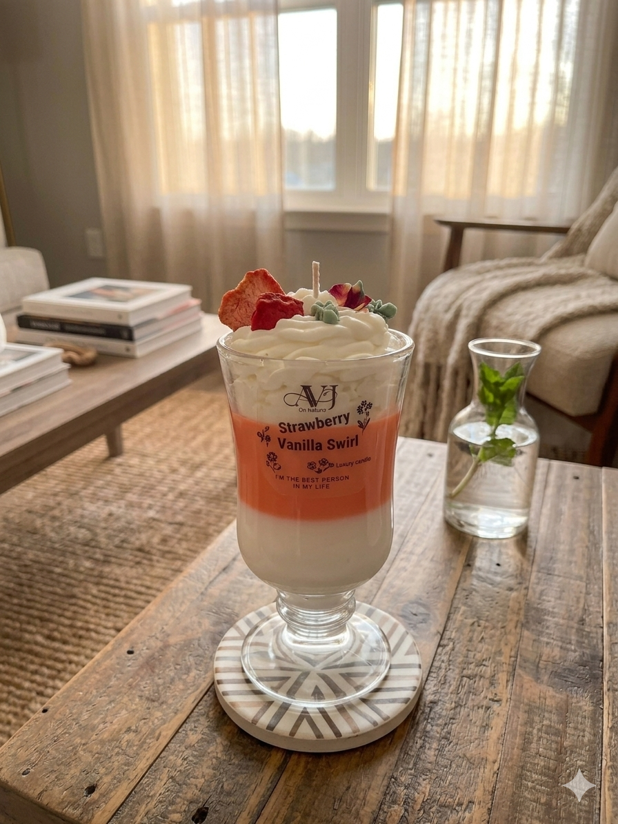 Strawberries and Cream Latte Art Candle – Fruity Dessert Scent
Indulge your senses with this exquisitely craft