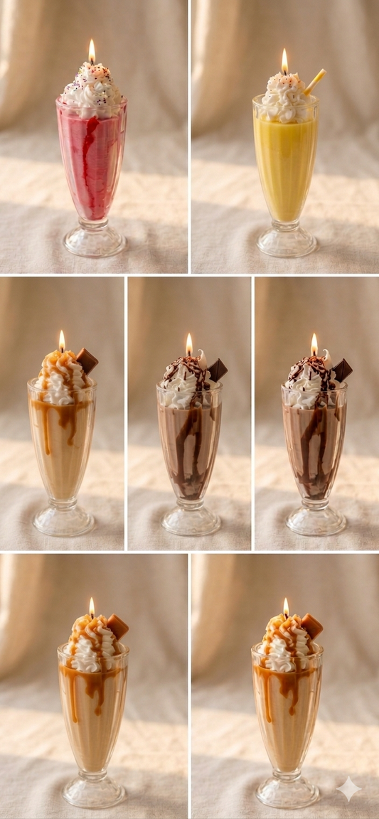 Handcrafted Fudge Milkshake Dessert Candle – Whipped Wax  Drizzle fruit mixes scent