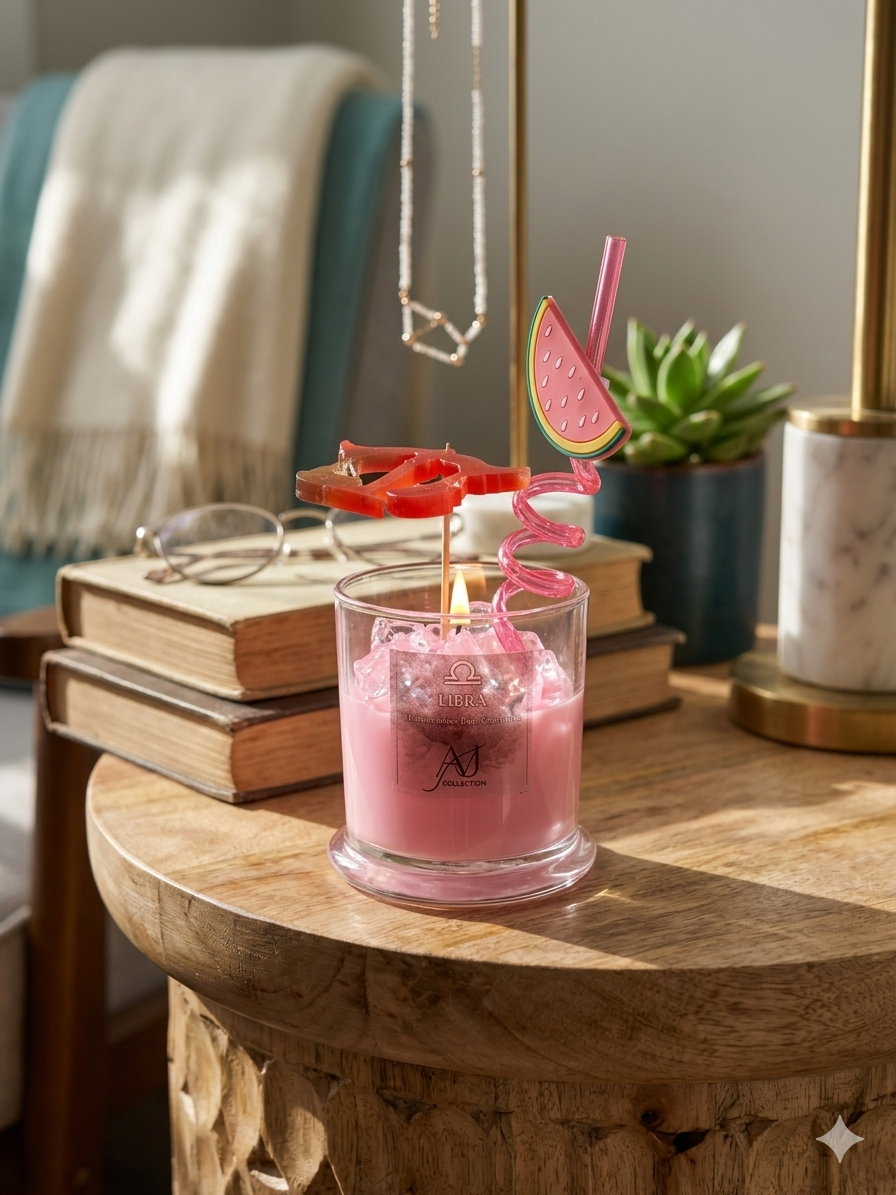 Libra Zodiac Candle | Watermelon & Rose Scented Candle